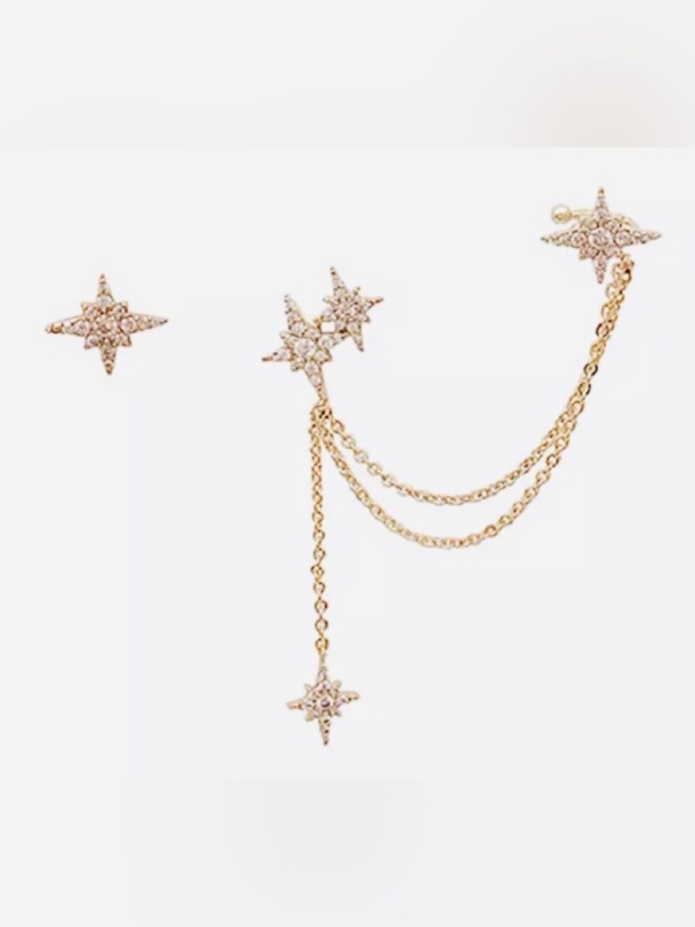 Trendy Gold Crystal Star Chain Dangle + Stud Set